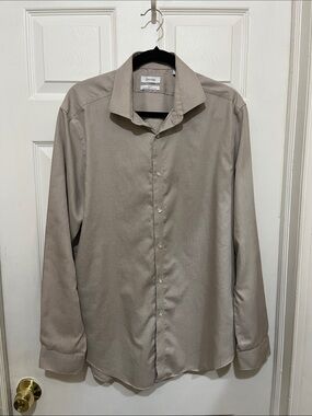 Calvin Klein Neutral Taupe Button-Up Dress Shirt
